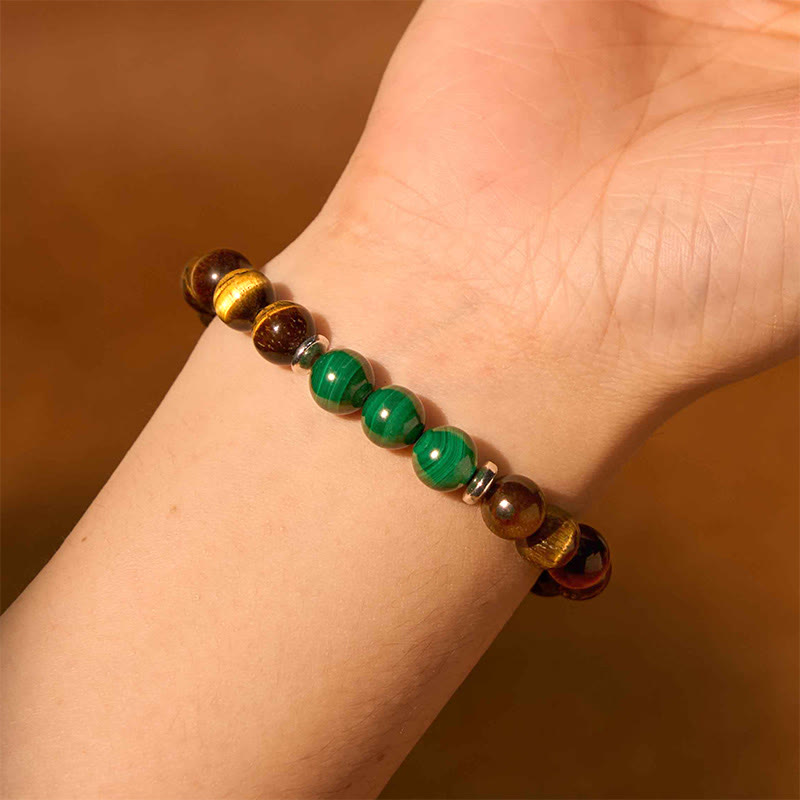 Bracelet Courage en œil de tigre vert, taille de poignet 14-16 cm
