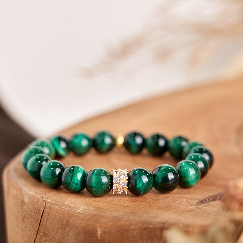 Bracelet œil de tigre vert positif | Poignet 14-16 cm