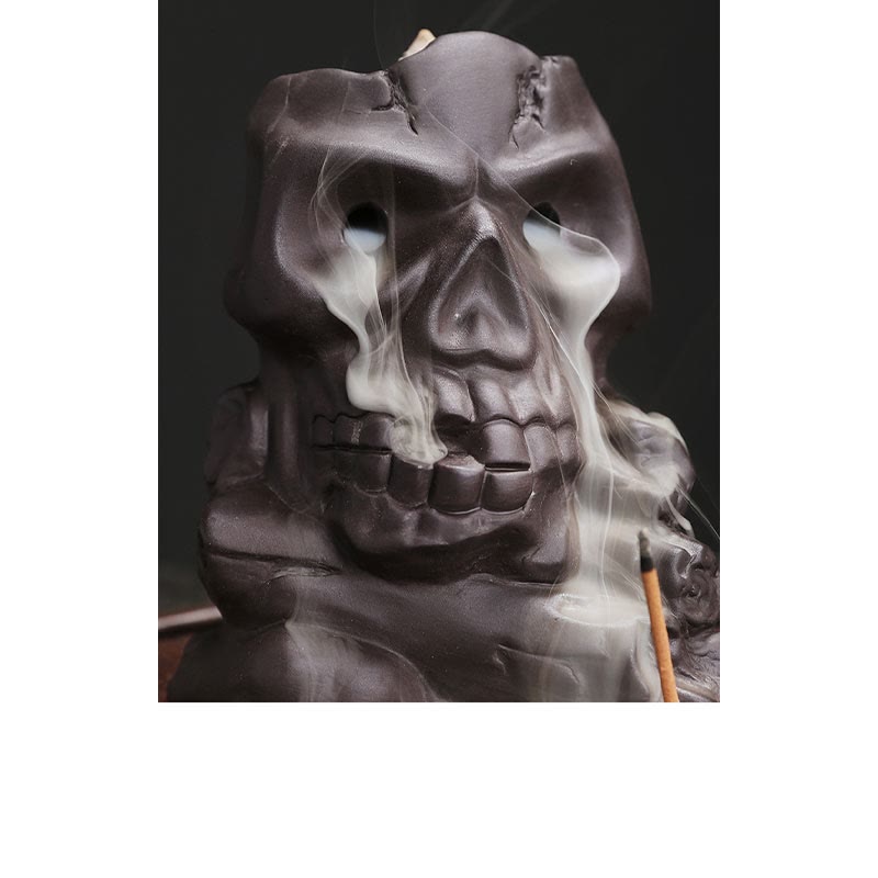 Brûleur d'encens en argile violette en forme de tête de mort pour Halloween 11,3 cm