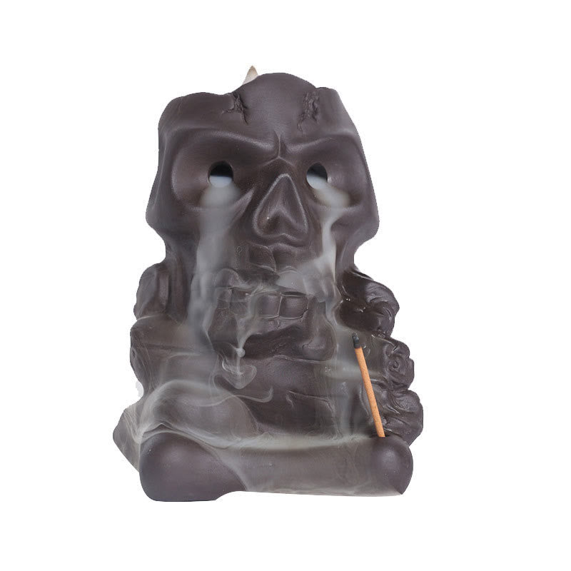 Brûleur d'encens en argile violette en forme de tête de mort pour Halloween 11,3 cm