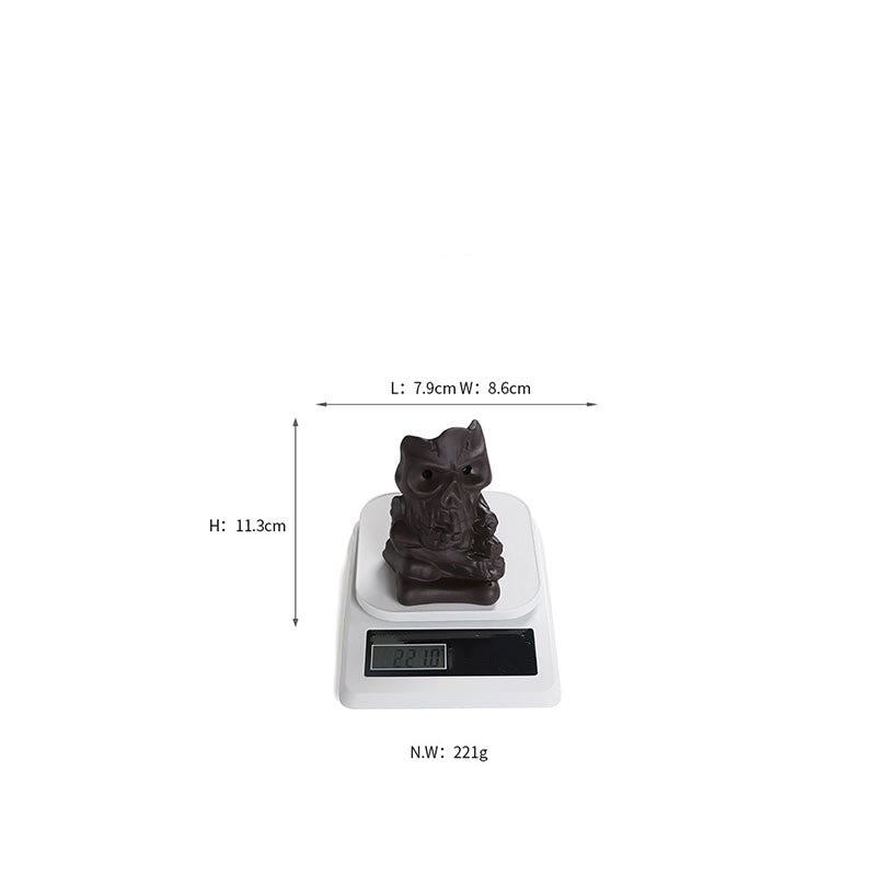 Brûleur d'encens en argile violette en forme de tête de mort pour Halloween 11,3 cm