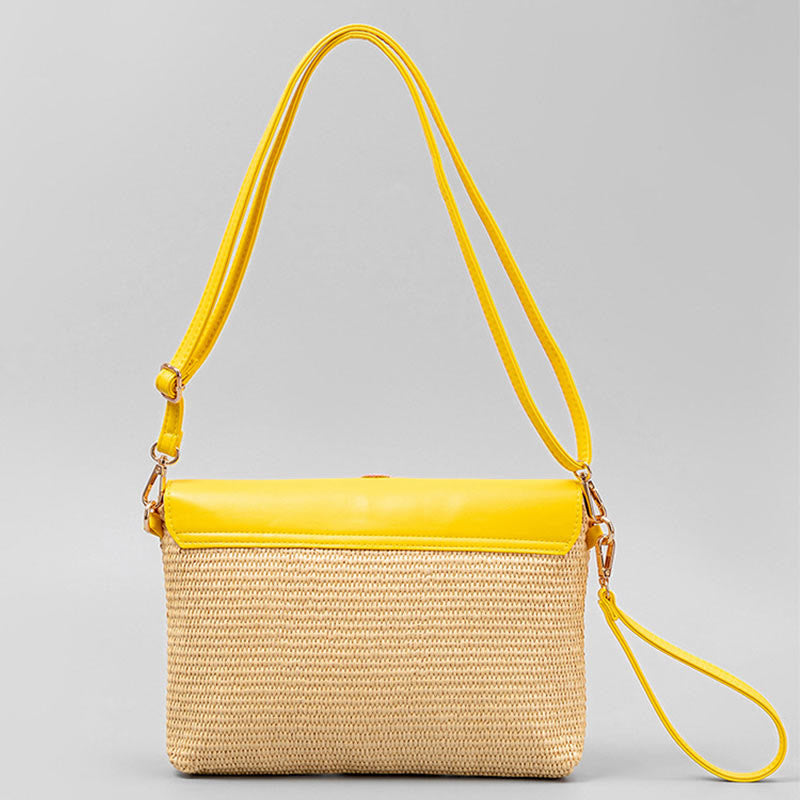 Sac bandoulière en paille Hamsa avec motifs éléphants et fleurs