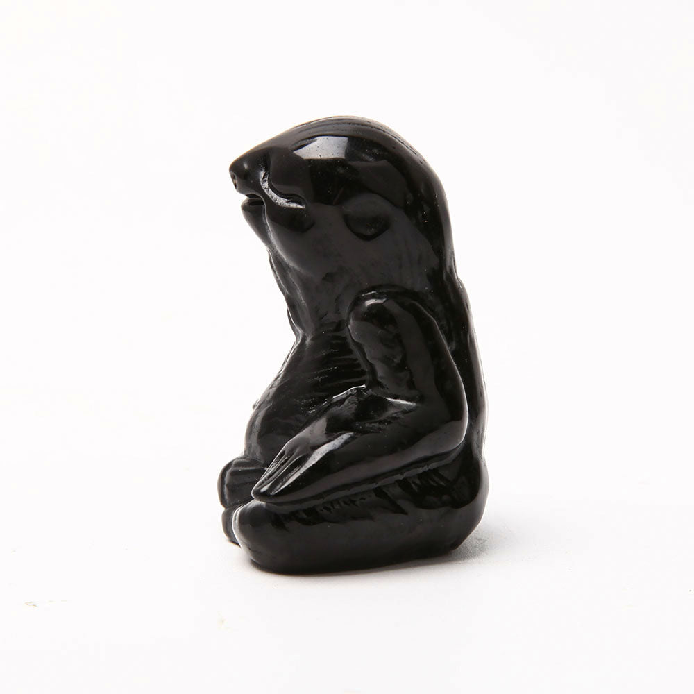 Hand Carved Black Obsidian Sloth Crystal Figurine 2.55 inch