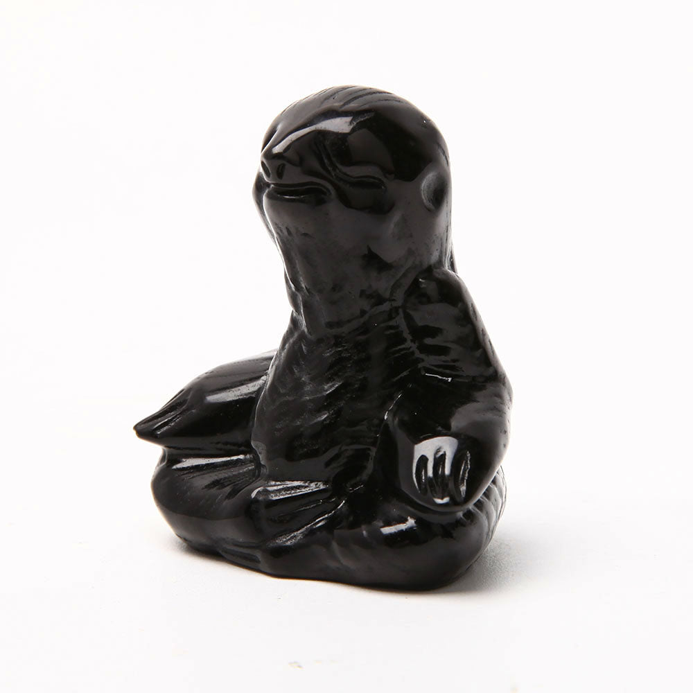 Hand Carved Black Obsidian Sloth Crystal Figurine 2.55 inch