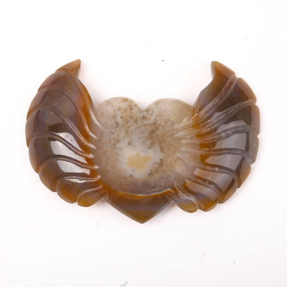 Hand Carved Druzy Agate Heart with Wings Crystal Figurine 4.2 Inch
