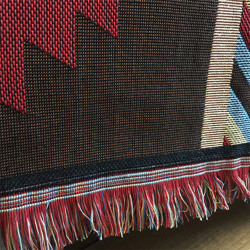 Couverture tibétaine géométrique teinte à la main | Zen Decor Comfort
