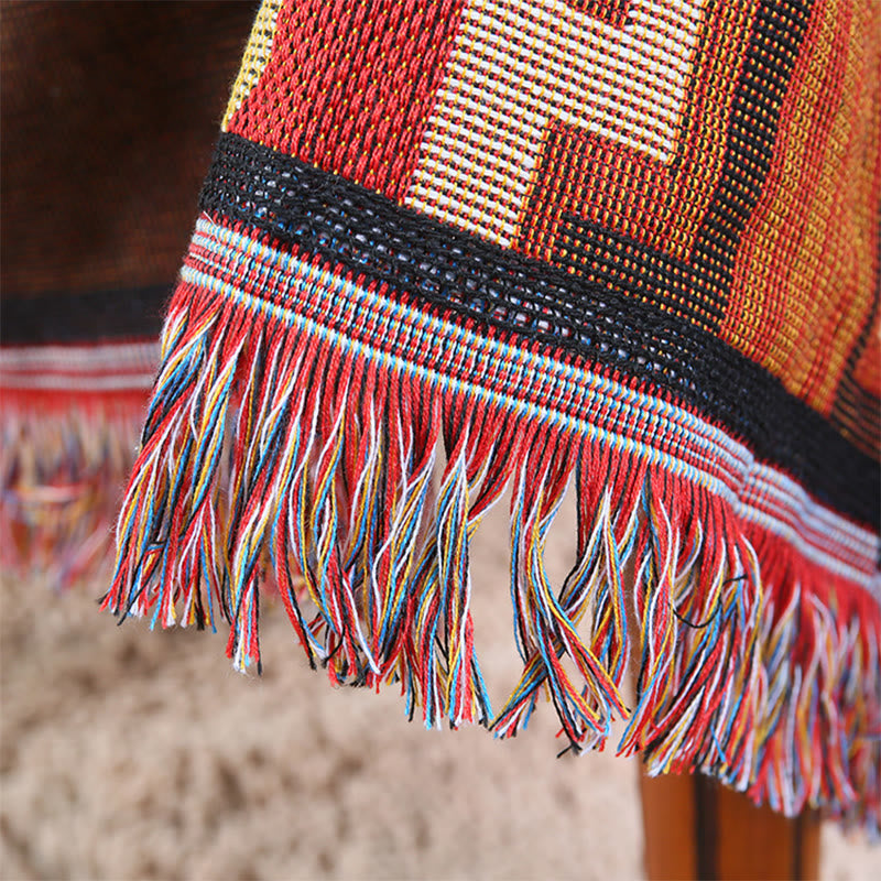 Couverture tibétaine géométrique teinte à la main | Zen Decor Comfort