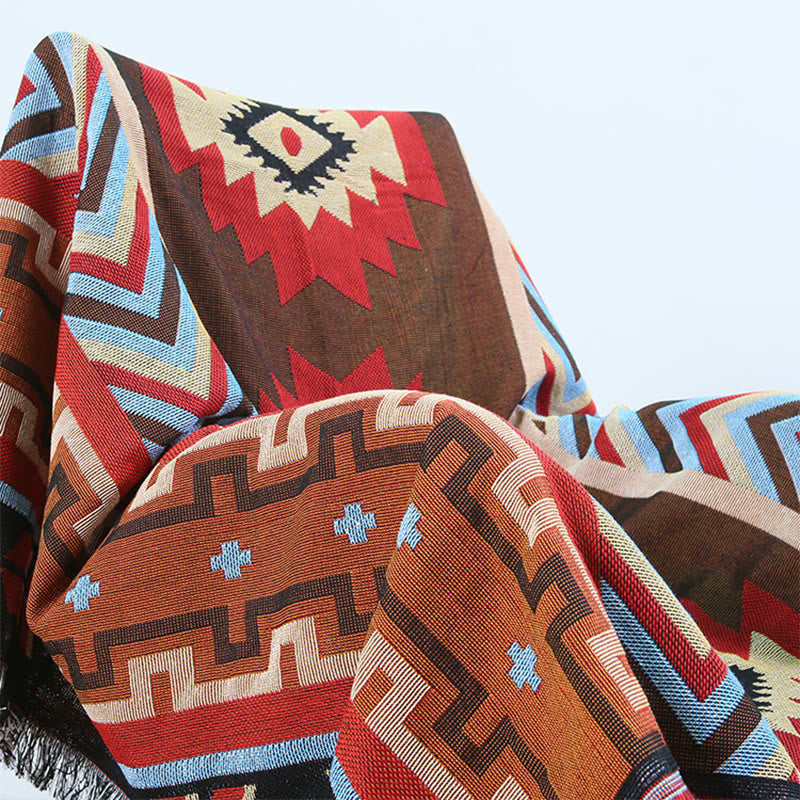 Couverture tibétaine géométrique teinte à la main | Zen Decor Comfort