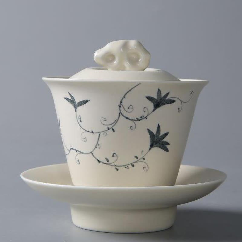 Tasse à thé Gaiwan en céramique peinte à la main avec couvercle 200 ml | Décor Zen