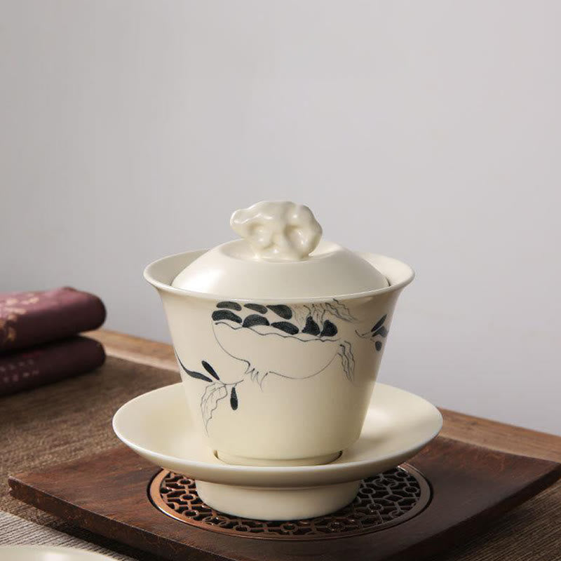 Tasse à thé Gaiwan en céramique peinte à la main avec couvercle 200 ml | Décor Zen