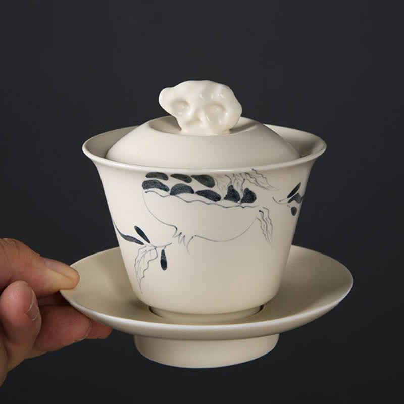 Tasse à thé Gaiwan en céramique peinte à la main avec couvercle 200 ml | Décor Zen