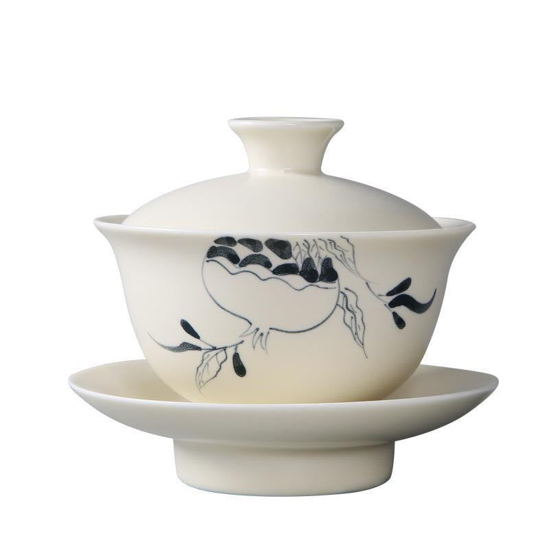 Tasse à thé Gaiwan en céramique peinte à la main avec couvercle 200 ml | Décor Zen