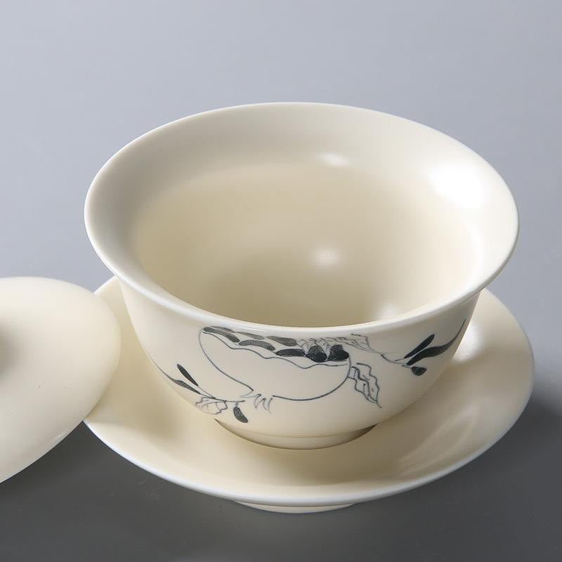Tasse à thé Gaiwan en céramique peinte à la main avec couvercle 200 ml | Décor Zen