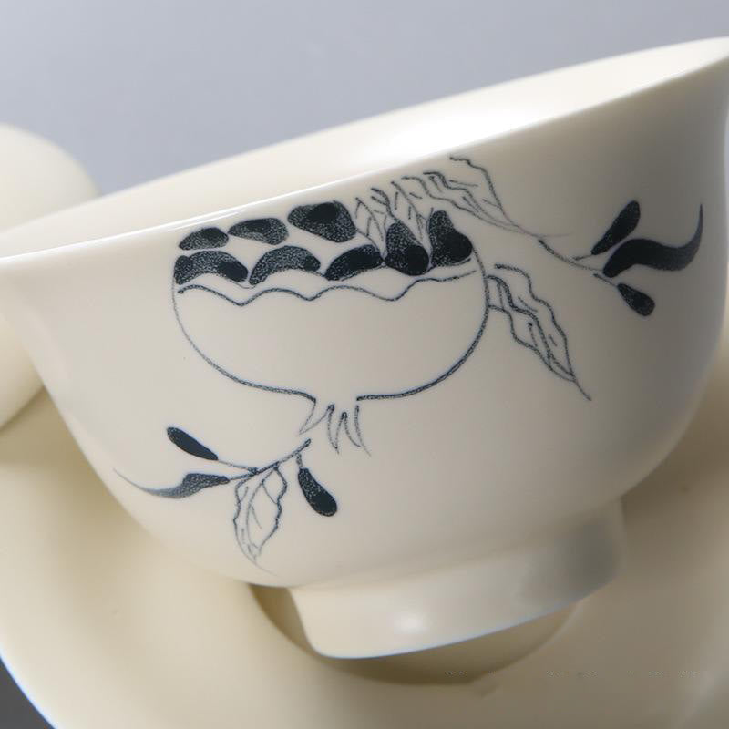 Tasse à thé Gaiwan en céramique peinte à la main avec couvercle 200 ml | Décor Zen