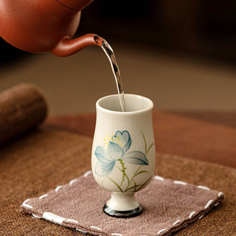 Tasse à thé en céramique peinte à la main Motif lotus 70 ml | Kung Fu Tea
