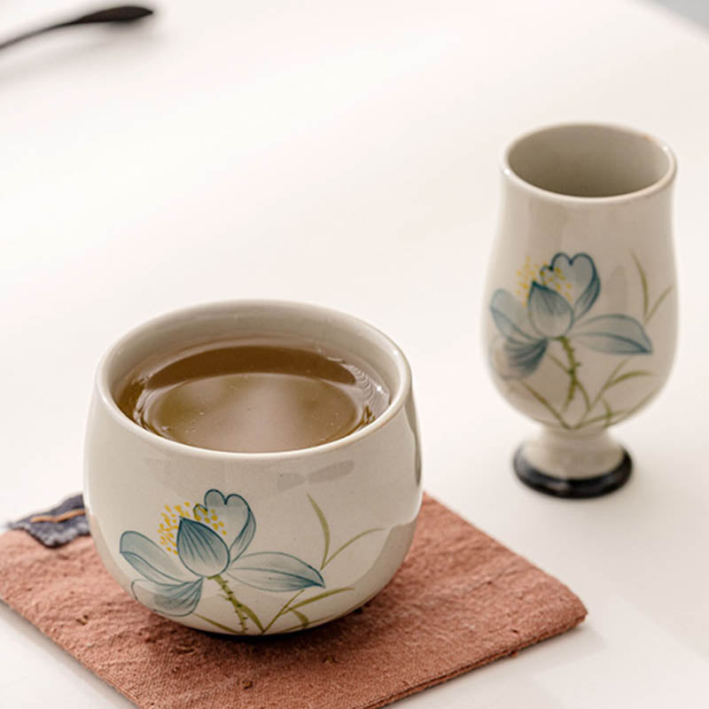 Tasse à thé en céramique peinte à la main Motif lotus 70 ml | Kung Fu Tea
