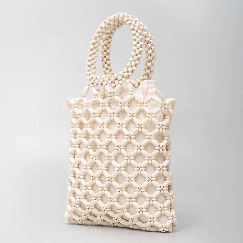 Sac à bijoux spirituel en perles de bois losangées tissées à la main