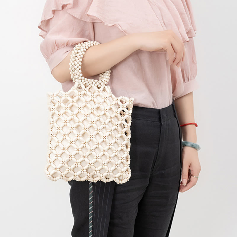 Sac à bijoux spirituel en perles de bois losangées tissées à la main