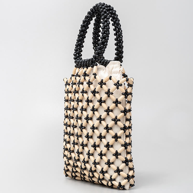 Sac à bijoux spirituel en perles de bois losangées tissées à la main