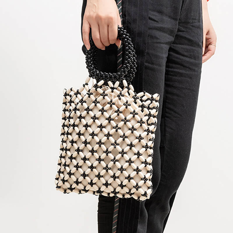 Sac à bijoux spirituel en perles de bois losangées tissées à la main