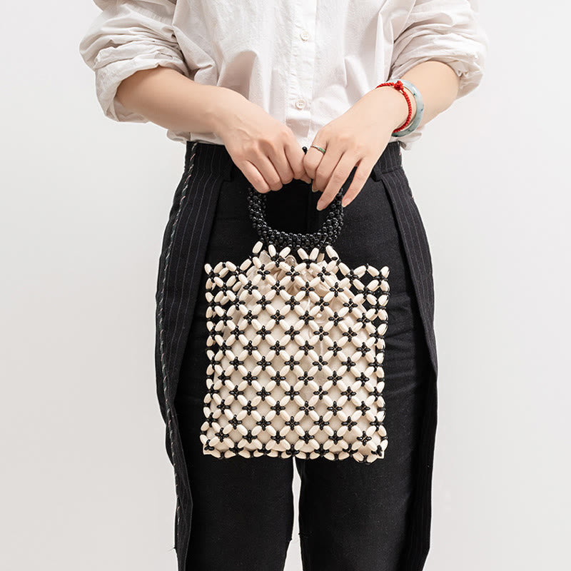 Sac à bijoux spirituel en perles de bois losangées tissées à la main