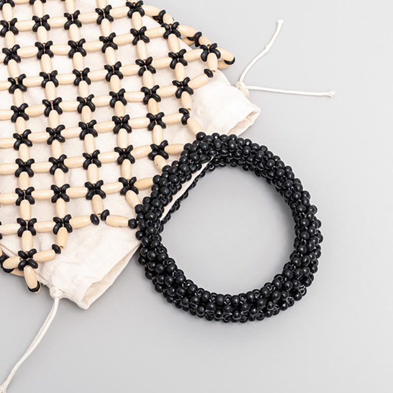 Sac à bijoux spirituel en perles de bois losangées tissées à la main