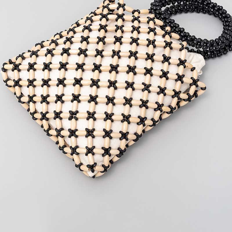 Sac à bijoux spirituel en perles de bois losangées tissées à la main