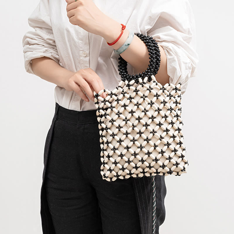 Sac à bijoux spirituel en perles de bois losangées tissées à la main