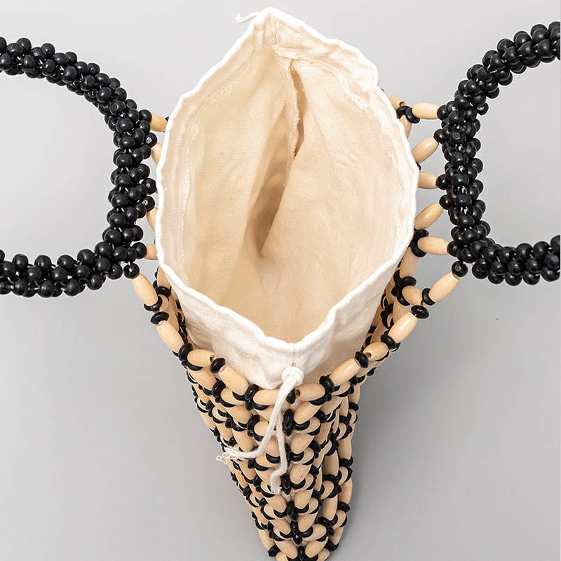 Sac à bijoux spirituel en perles de bois losangées tissées à la main