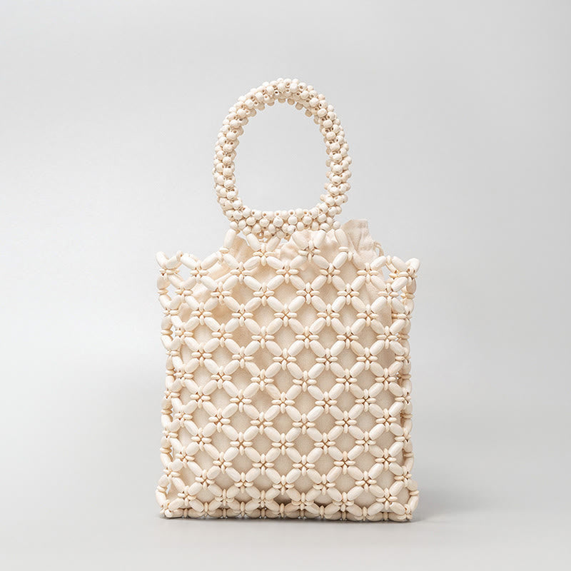 Sac à bijoux spirituel en perles de bois losangées tissées à la main