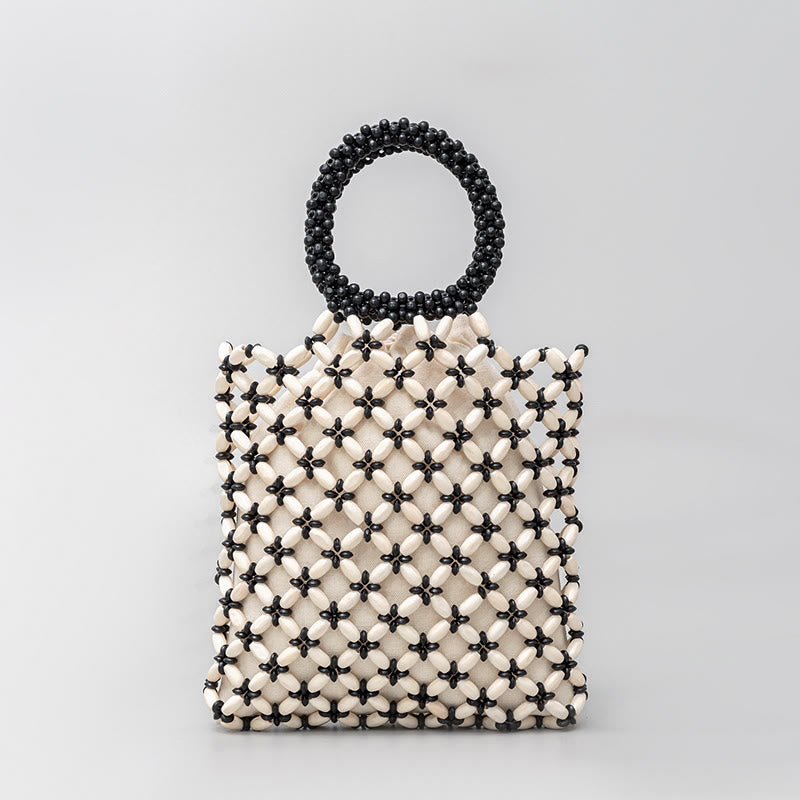 Sac à bijoux spirituel en perles de bois losangées tissées à la main