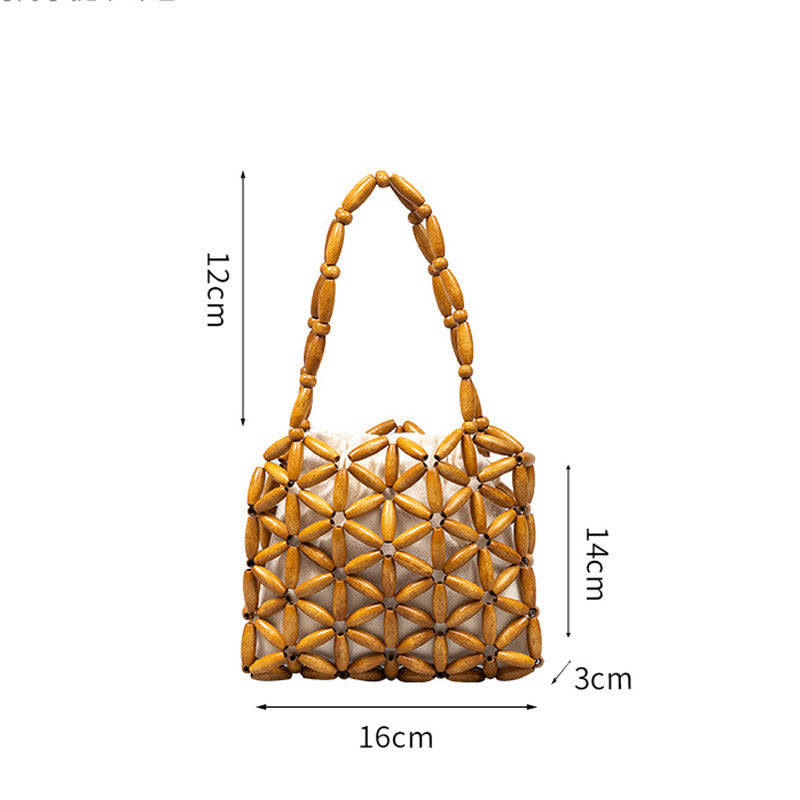 Sac à bijoux spirituel en mini perles de bois tissées à la main