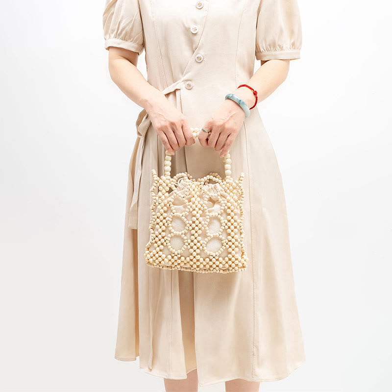 Sac à main en perles rondes creuses en bois tissé à la main - Style bohème