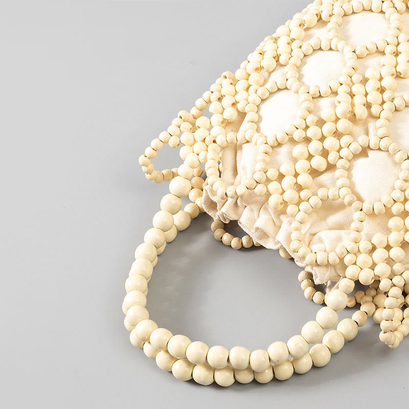 Sac à main en perles rondes creuses en bois tissé à la main - Style bohème