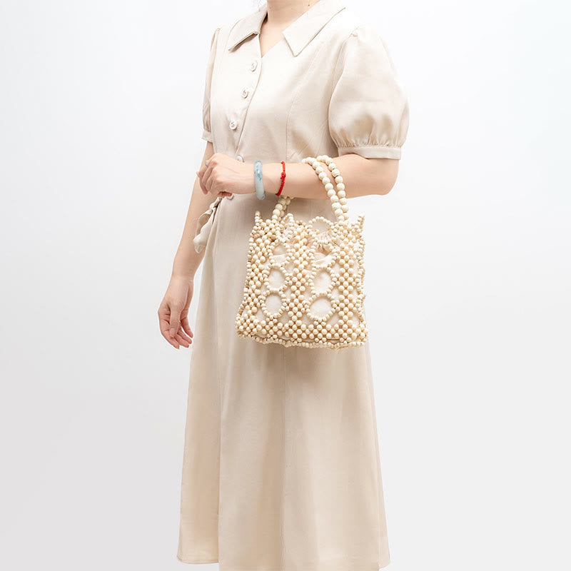 Sac à main en perles rondes creuses en bois tissé à la main - Style bohème