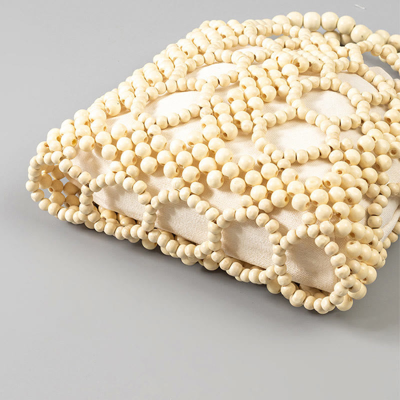 Sac à main en perles rondes creuses en bois tissé à la main - Style bohème