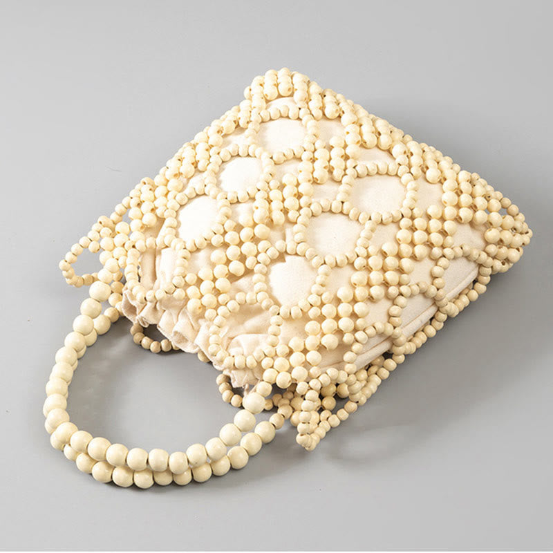 Sac à main en perles rondes creuses en bois tissé à la main - Style bohème