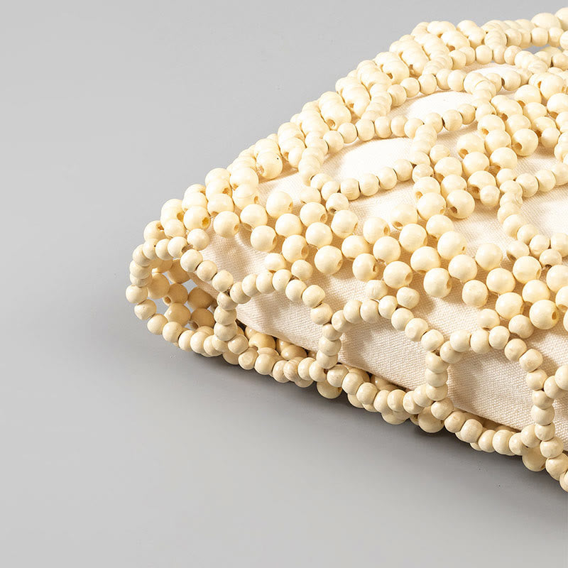 Sac à main en perles rondes creuses en bois tissé à la main - Style bohème
