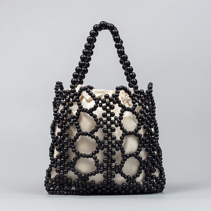 Sac à main en perles rondes creuses en bois tissé à la main - Style bohème
