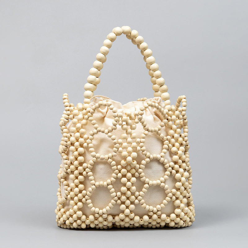 Sac à main en perles rondes creuses en bois tissé à la main - Style bohème