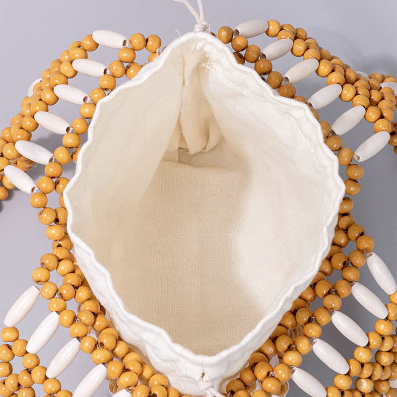 Sac à bandoulière en perles rondes de bois tissées à la main | Accessoire spirituel