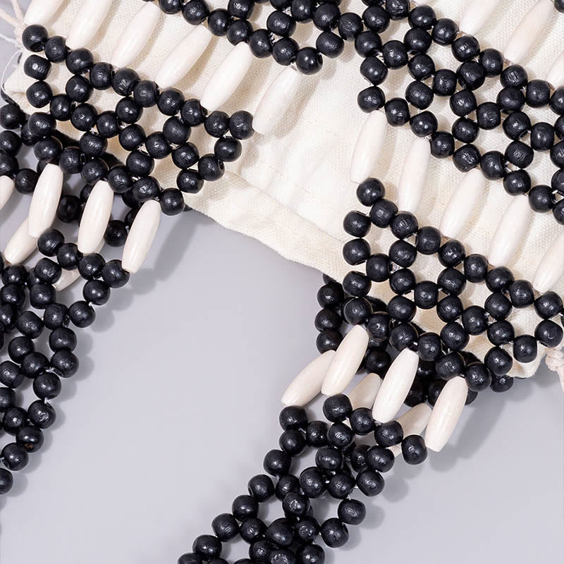 Sac à bandoulière en perles rondes de bois tissées à la main | Accessoire spirituel
