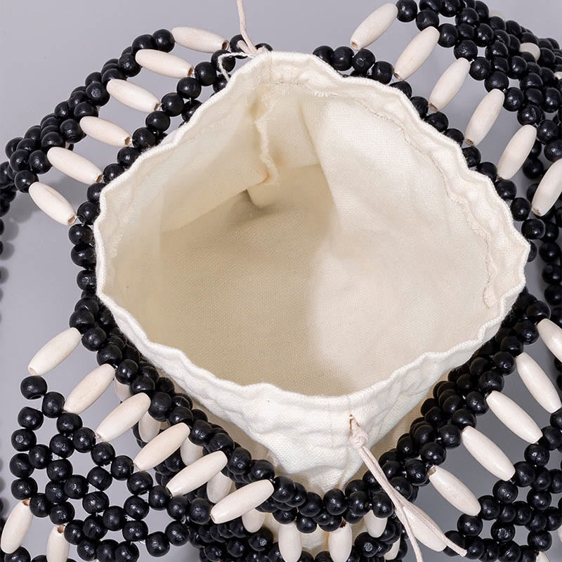 Sac à bandoulière en perles rondes de bois tissées à la main | Accessoire spirituel