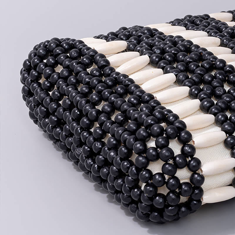 Sac à bandoulière en perles rondes de bois tissées à la main | Accessoire spirituel