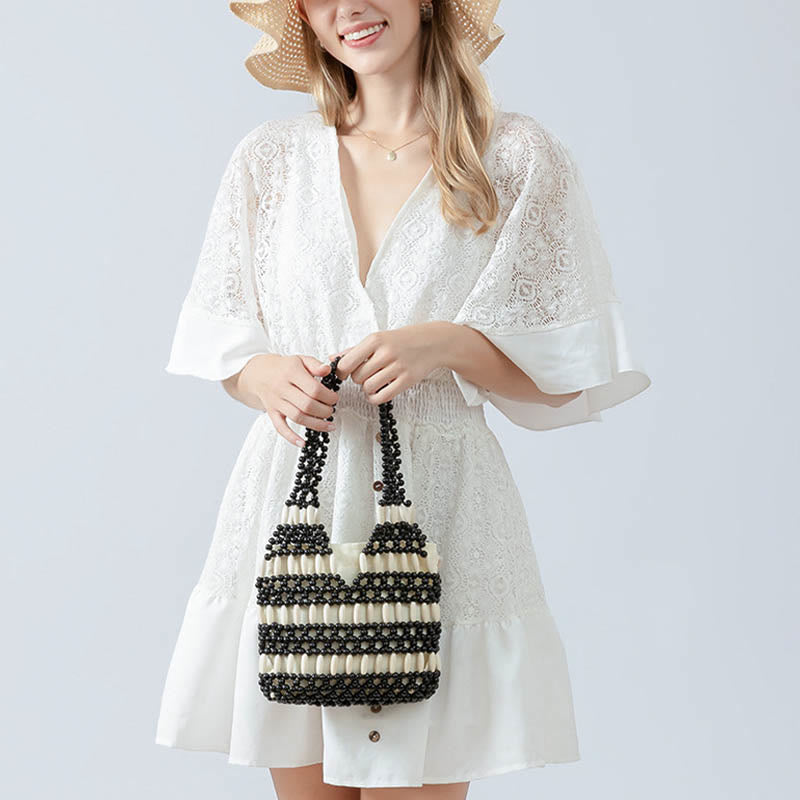 Sac à bandoulière en perles rondes de bois tissées à la main | Accessoire spirituel