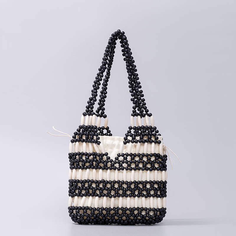 Sac à bandoulière en perles rondes de bois tissées à la main | Accessoire spirituel