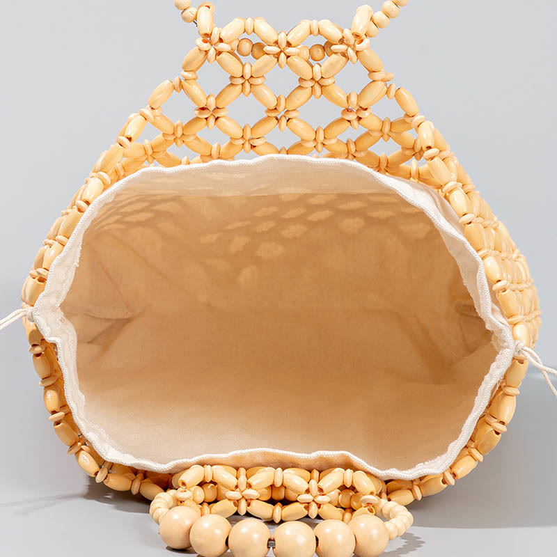 Sac de perles en bois tissé à la main 30 cm Accessoire écologique