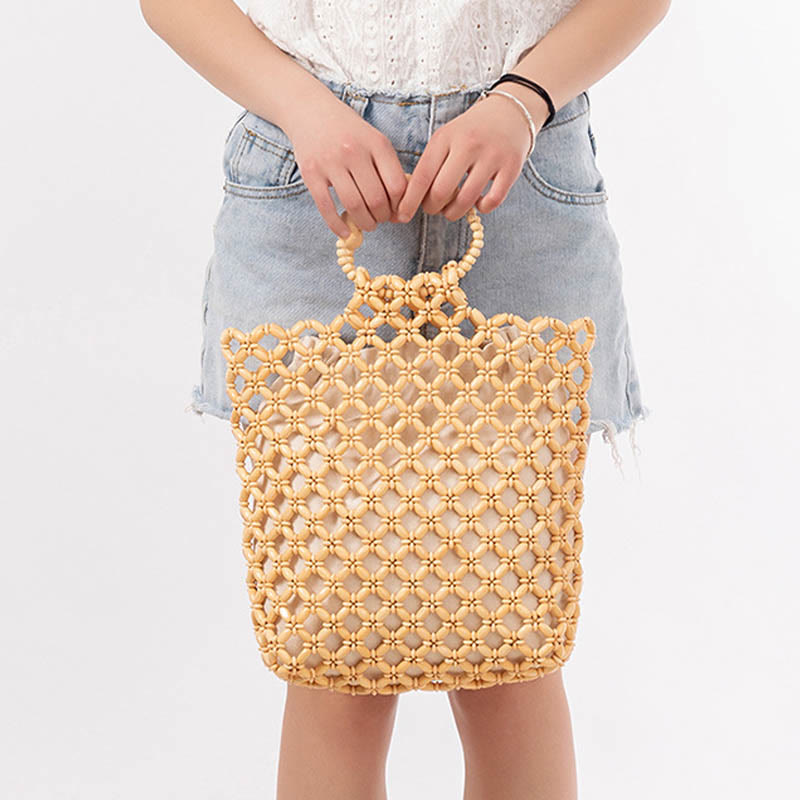 Sac de perles en bois tissé à la main 30 cm Accessoire écologique