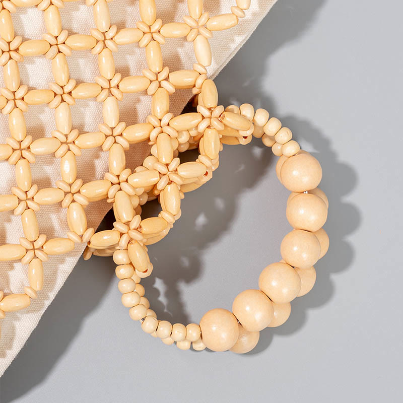 Sac de perles en bois tissé à la main 30 cm Accessoire écologique