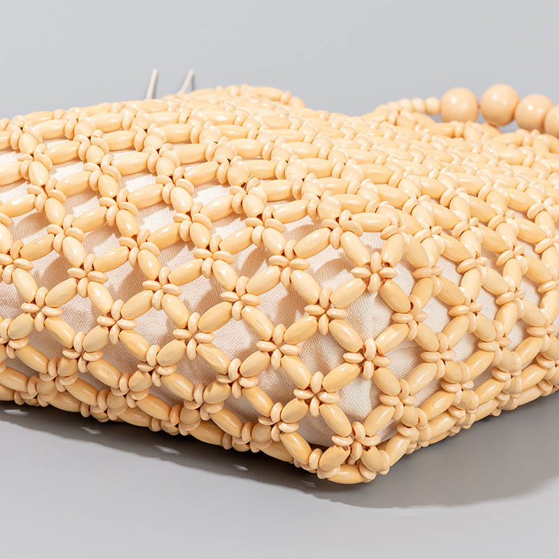 Sac de perles en bois tissé à la main 30 cm Accessoire écologique